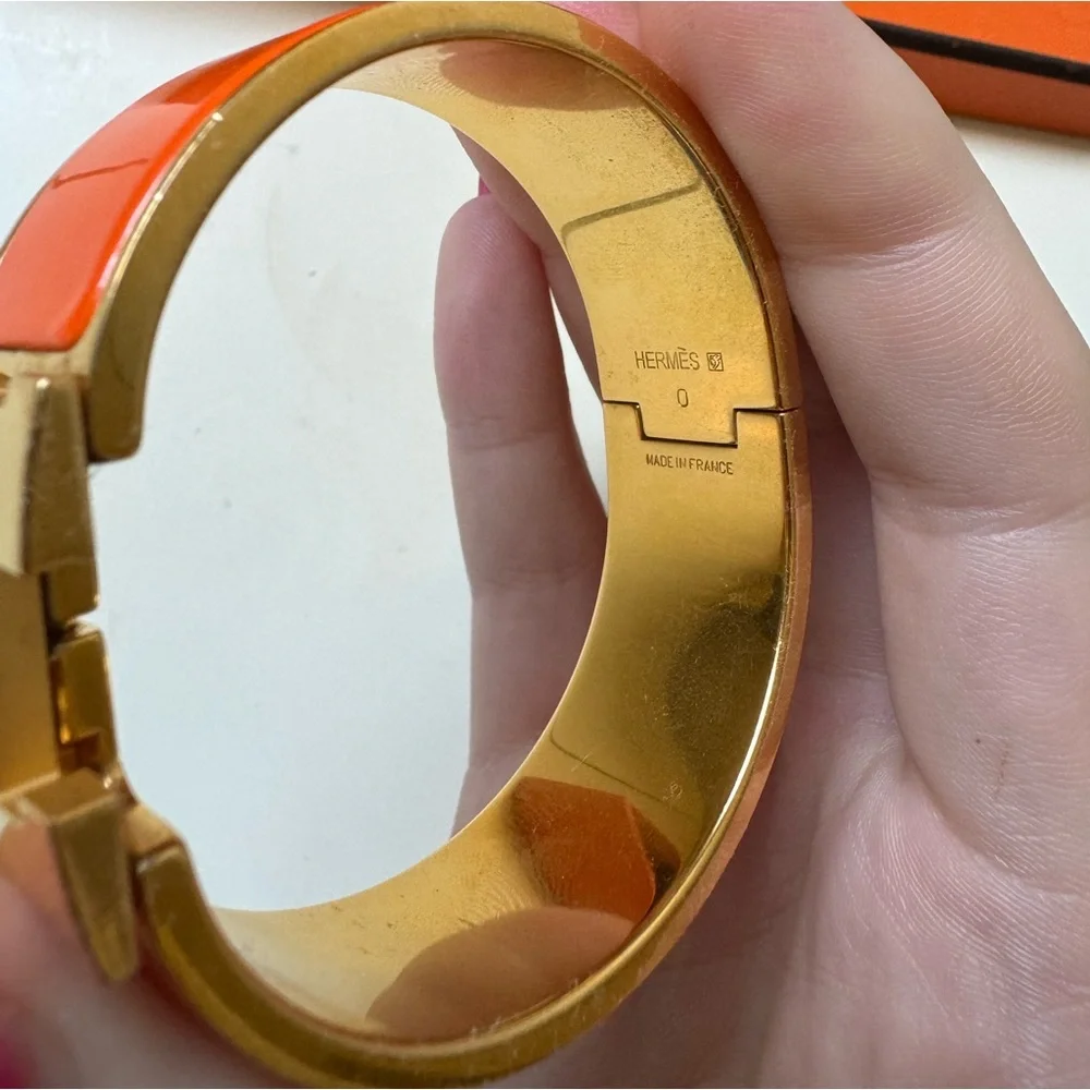 Hermes Orange Enamel Clic H Bracelet with Gold Hardware
